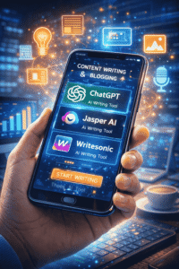 Mobile Se AI Ka Use Karke Paise Kaise Kamaye (2026 Guide) AI tools for content writing and blogging on mobile phone